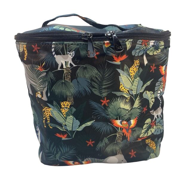 Lug Dolly Cosmetic Makeup Case 1646A Black Tote Safari Tropical Wildlife Animals - Picture 1 of 16